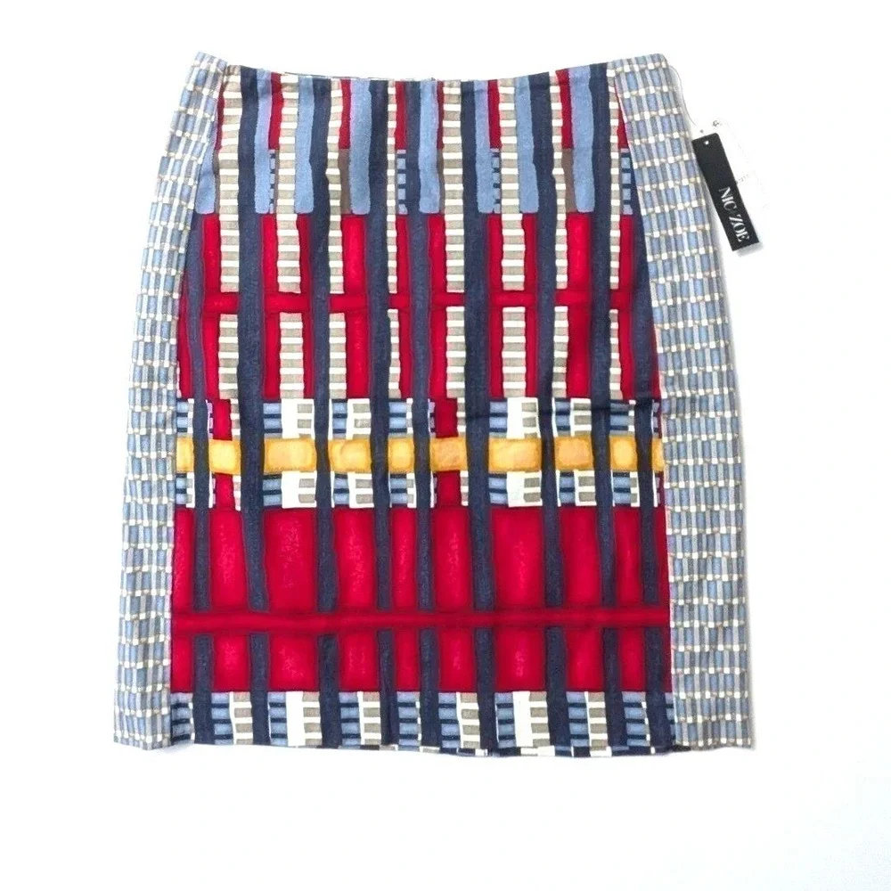 NIC+ZOE Geometric Print Pencil Skirt Cotton Multicolor Office‎ Workwear Sz 6 NWT